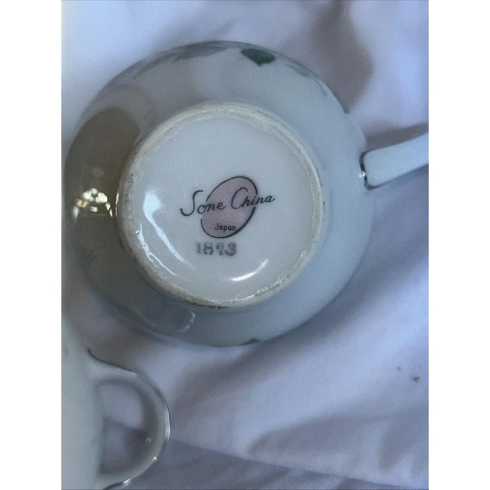 Vintage Sone China Gray Pearl 1873 Cream & Sugar Set Platinum Trim Japan